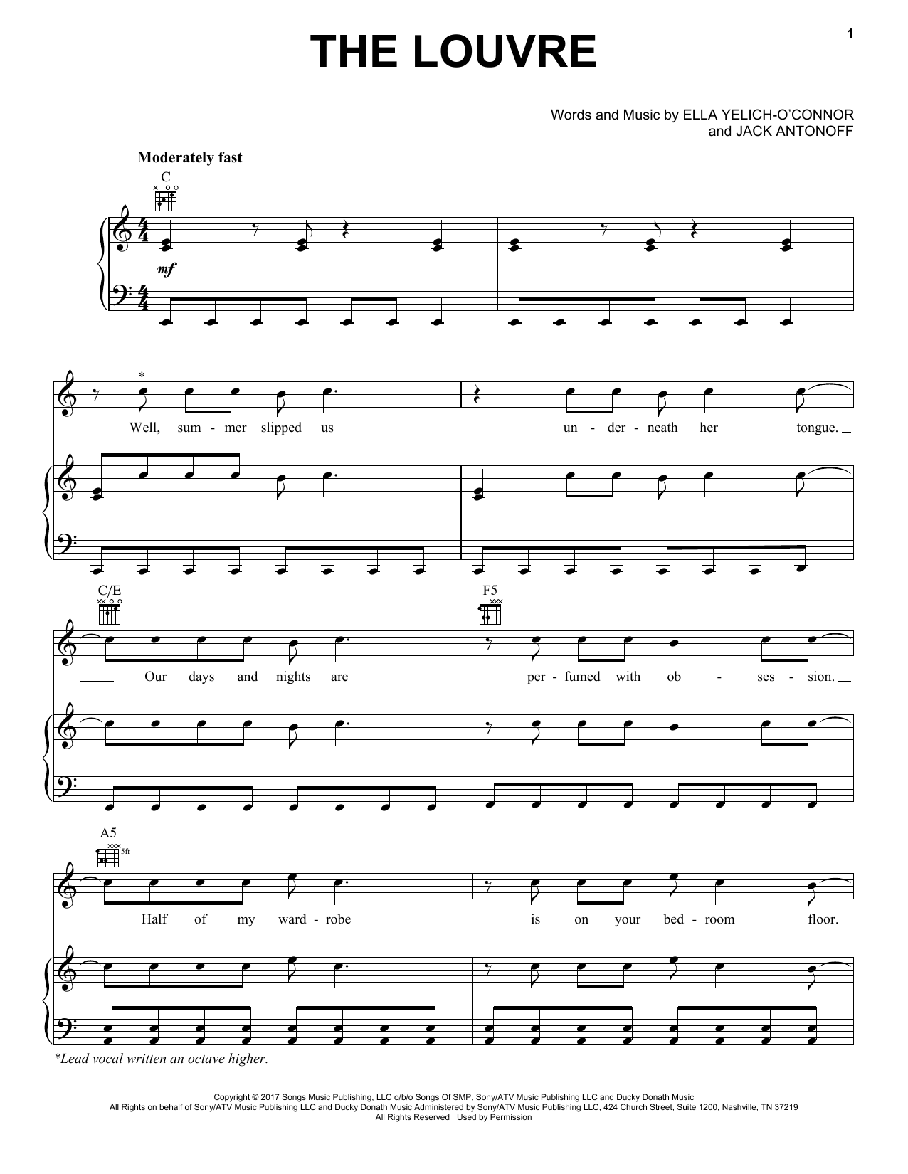 Lorde The Louvre Sheet Music Notes & Chords for Piano, Vocal & Guitar (Right-Hand Melody) - Download or Print PDF