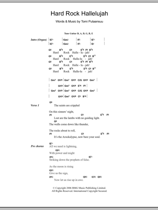 Lordi Hard Rock Hallelujah Sheet Music Notes & Chords for Lyrics & Chords - Download or Print PDF