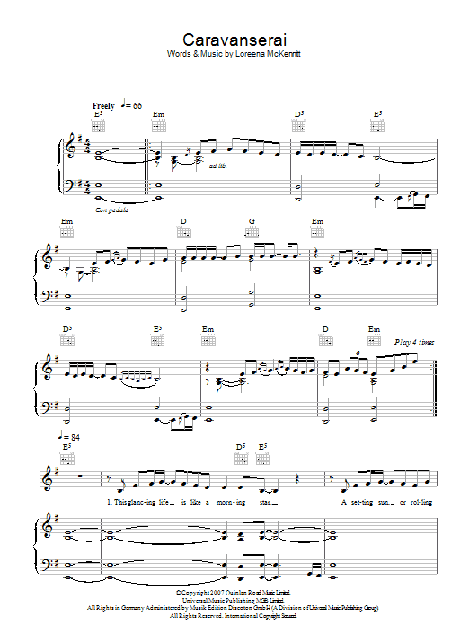 Loreena McKennitt Caravanserai Sheet Music Notes & Chords for Piano, Vocal & Guitar - Download or Print PDF Loreena McKennitt Caravanserai Sheet Music Notes & Chords for Piano, Vocal & Guitar - Download or Print PDF