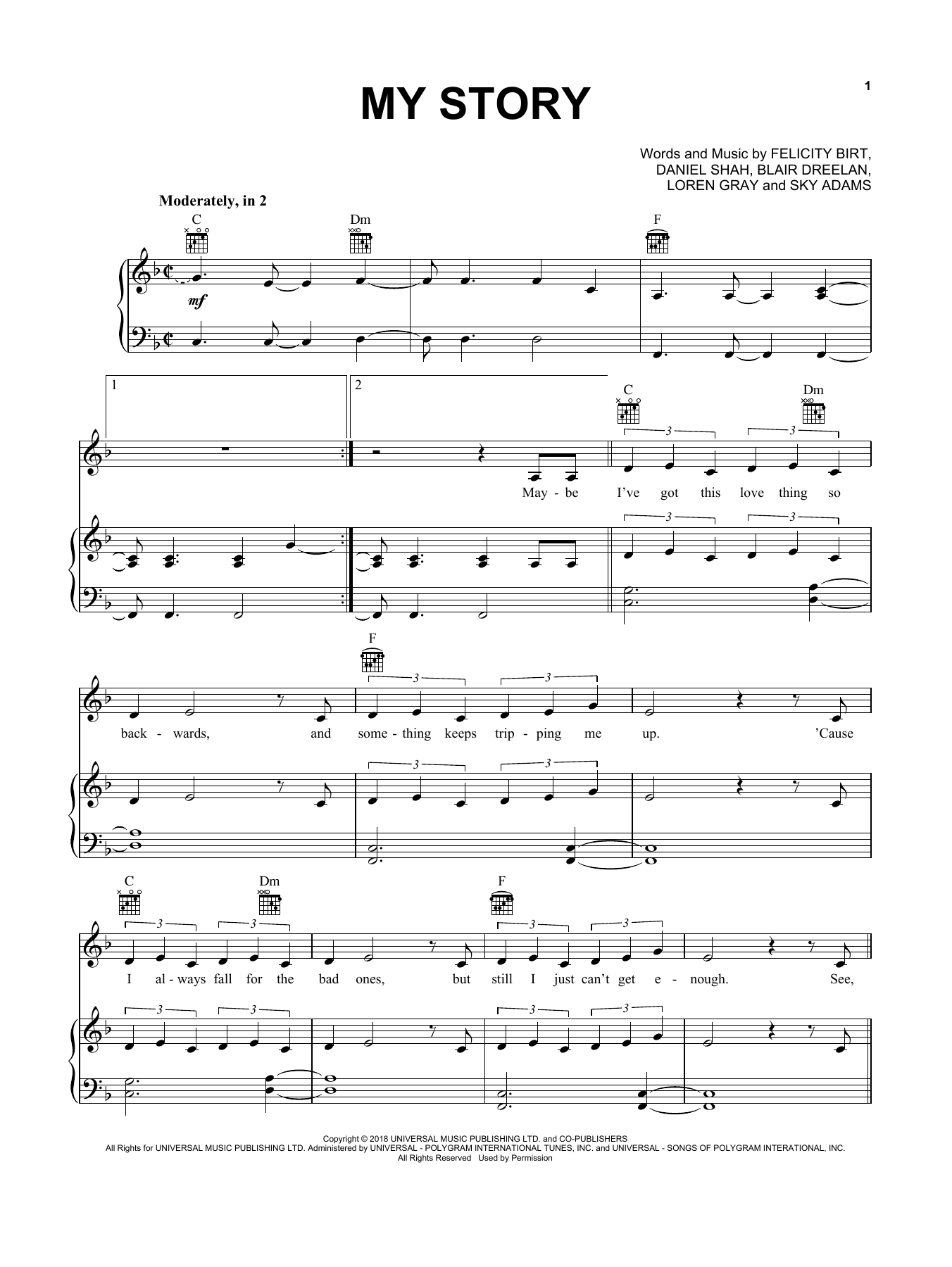 Loren Gray My Story Sheet Music Notes & Chords for Piano, Vocal & Guitar (Right-Hand Melody) - Download or Print PDF