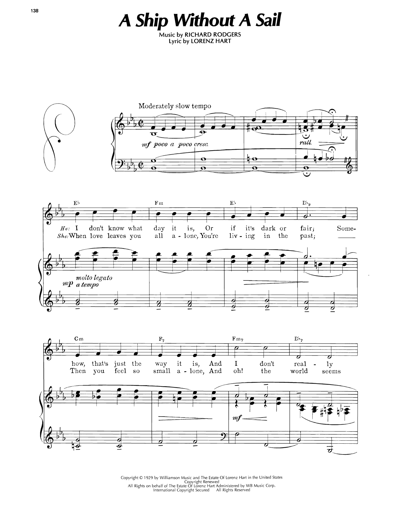 Lorenz Hart A Ship Without A Sail (from Heads Up!) Sheet Music Notes & Chords for Piano, Vocal & Guitar Chords (Right-Hand Melody) - Download or Print PDF