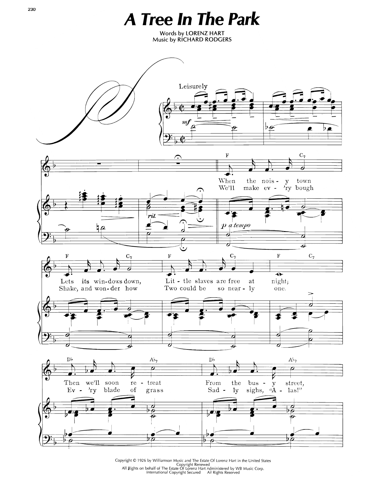 Lorenz Hart A Tree In The Park (from Peggy-Ann) Sheet Music Notes & Chords for Piano, Vocal & Guitar Chords (Right-Hand Melody) - Download or Print PDF