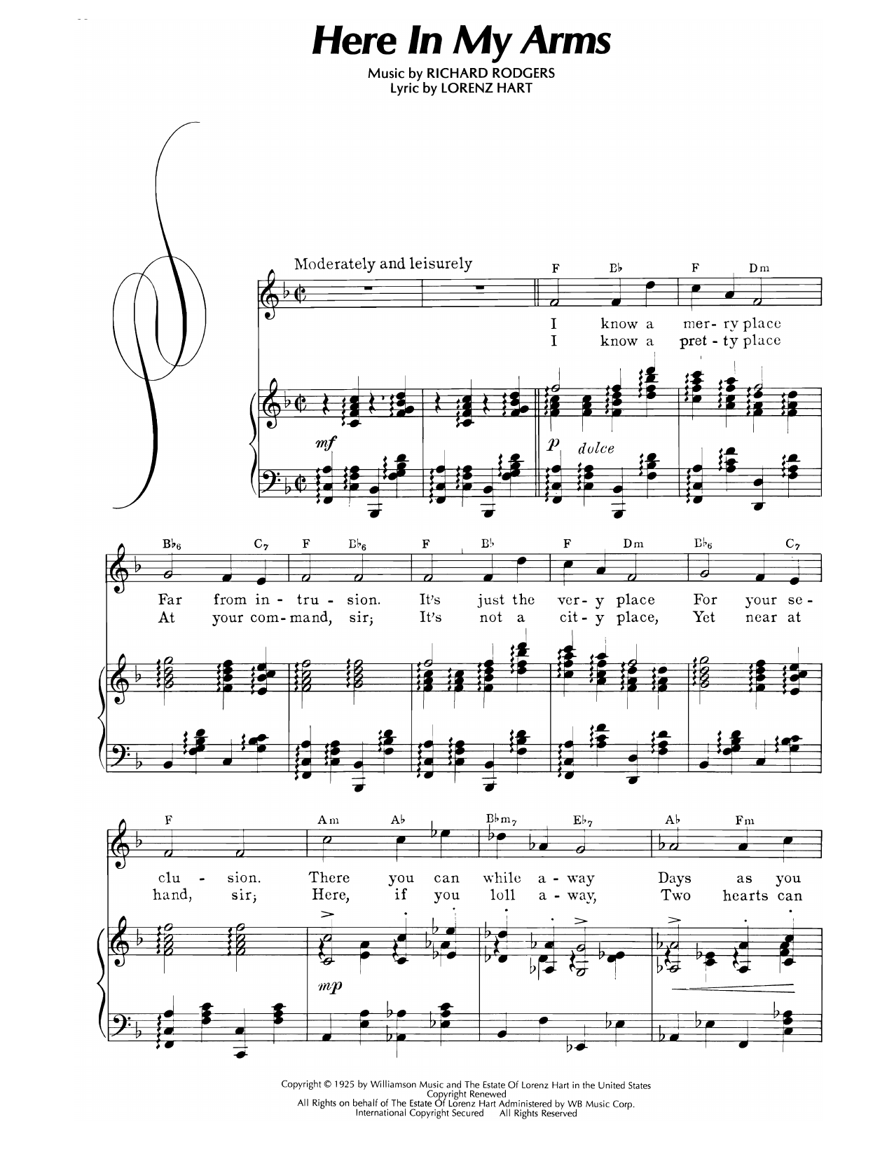 Lorenz Hart Here In My Arms (from Dearest Enemy) Sheet Music Notes & Chords for Piano, Vocal & Guitar Chords (Right-Hand Melody) - Download or Print PDF Lorenz Hart Here In My Arms (from Dearest Enemy) Sheet Music Notes & Chords for Piano, Vocal & Guitar Chords (Right-Hand Melody) - Download or Print PDF