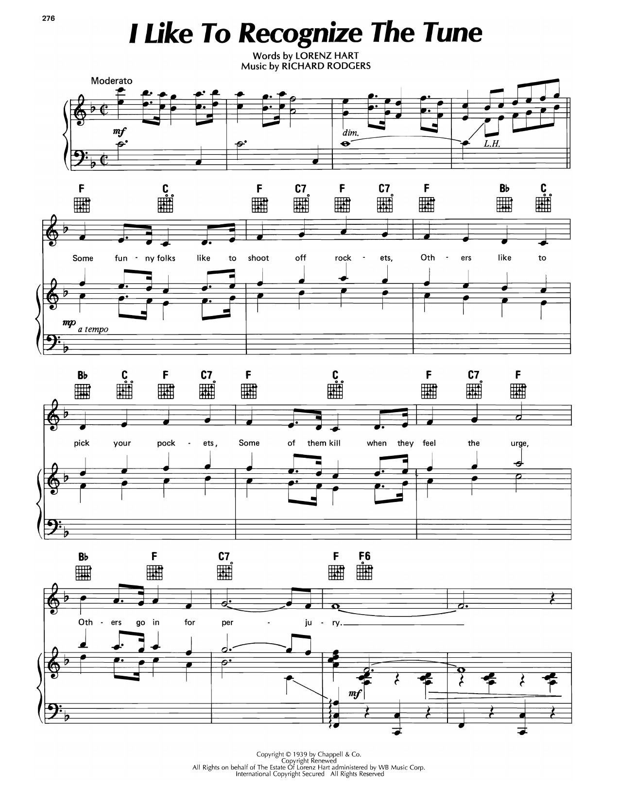 Lorenz Hart I Like To Recognize The Tune (from Too Many Girls) Sheet Music Notes & Chords for Piano, Vocal & Guitar Chords (Right-Hand Melody) - Download or Print PDF Lorenz Hart I Like To Recognize The Tune (from Too Many Girls) Sheet Music Notes & Chords for Piano, Vocal & Guitar Chords (Right-Hand Melody) - Download or Print PDF