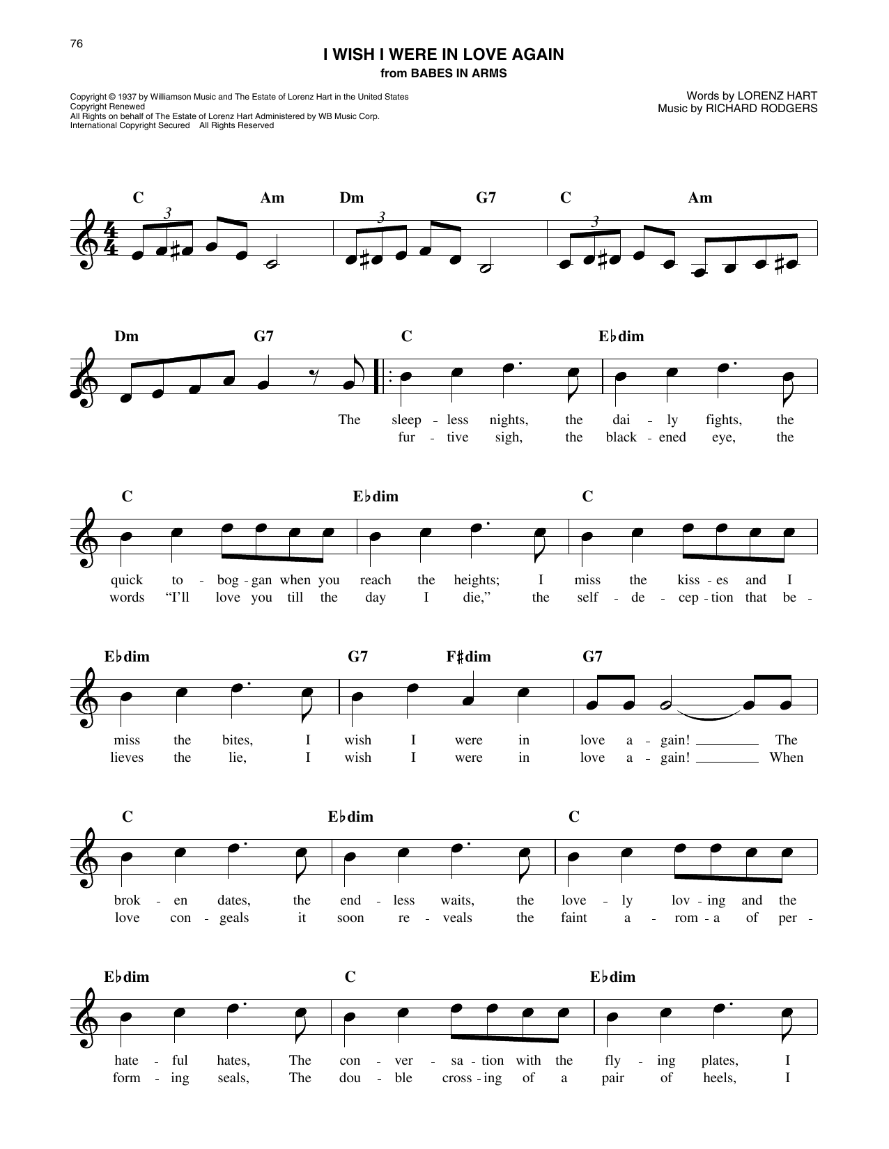 Lorenz Hart I Wish I Were In Love Again (from Babes In Arms) Sheet Music Notes & Chords for Easy Lead Sheet / Fake Book - Download or Print PDF