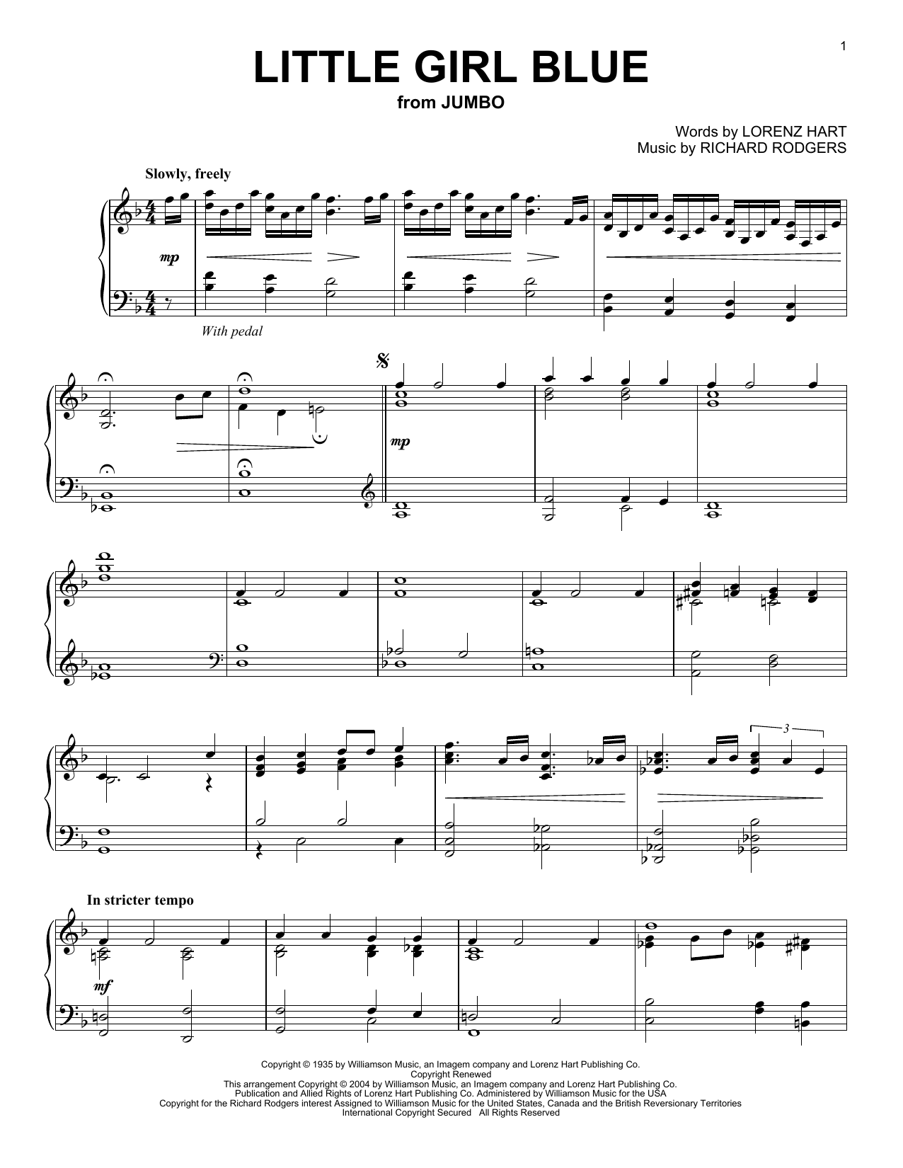Lorenz Hart Little Girl Blue Sheet Music Notes & Chords for Piano - Download or Print PDF