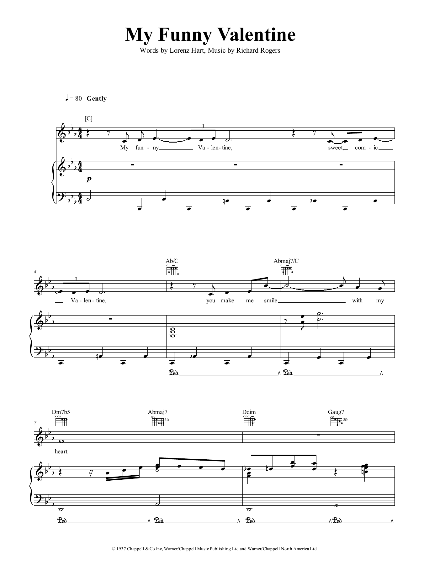 Lorenz Hart My Funny Valentine Sheet Music Notes & Chords for Piano, Vocal & Guitar (Right-Hand Melody) - Download or Print PDF