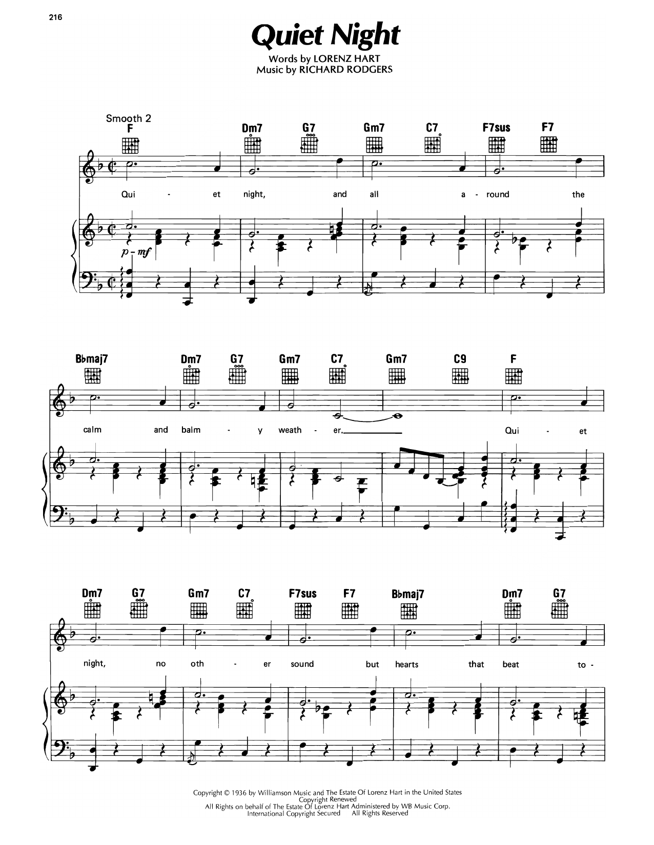 Lorenz Hart Quiet Night (from On Your Toes) Sheet Music Notes & Chords for Piano, Vocal & Guitar Chords (Right-Hand Melody) - Download or Print PDF Lorenz Hart Quiet Night (from On Your Toes) Sheet Music Notes & Chords for Piano, Vocal & Guitar Chords (Right-Hand Melody) - Download or Print PDF