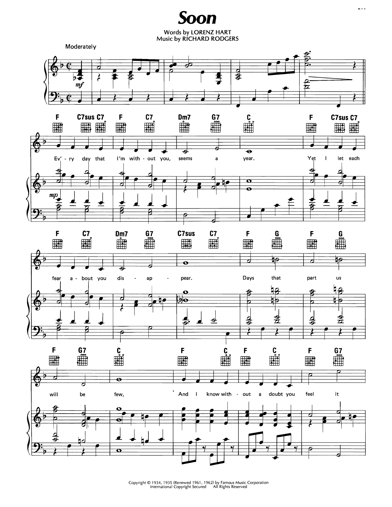 Lorenz Hart Soon (from Mississippi) Sheet Music Notes & Chords for Piano, Vocal & Guitar Chords (Right-Hand Melody) - Download or Print PDF