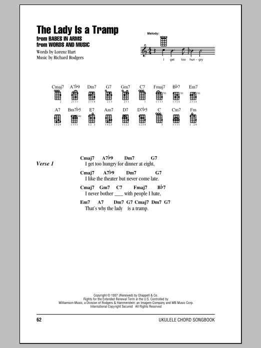 Lorenz Hart The Lady Is A Tramp Sheet Music Notes & Chords for Ukulele with strumming patterns - Download or Print PDF