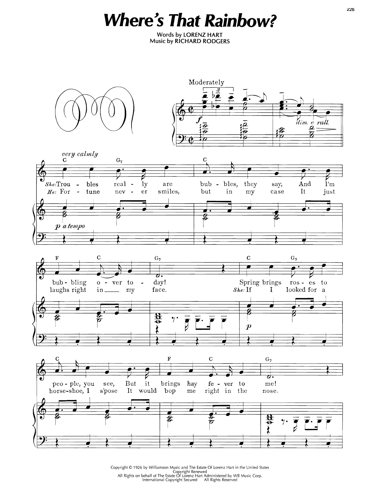 Lorenz Hart Where's That Rainbow? (from Peggy-Ann) Sheet Music Notes & Chords for Piano, Vocal & Guitar Chords (Right-Hand Melody) - Download or Print PDF