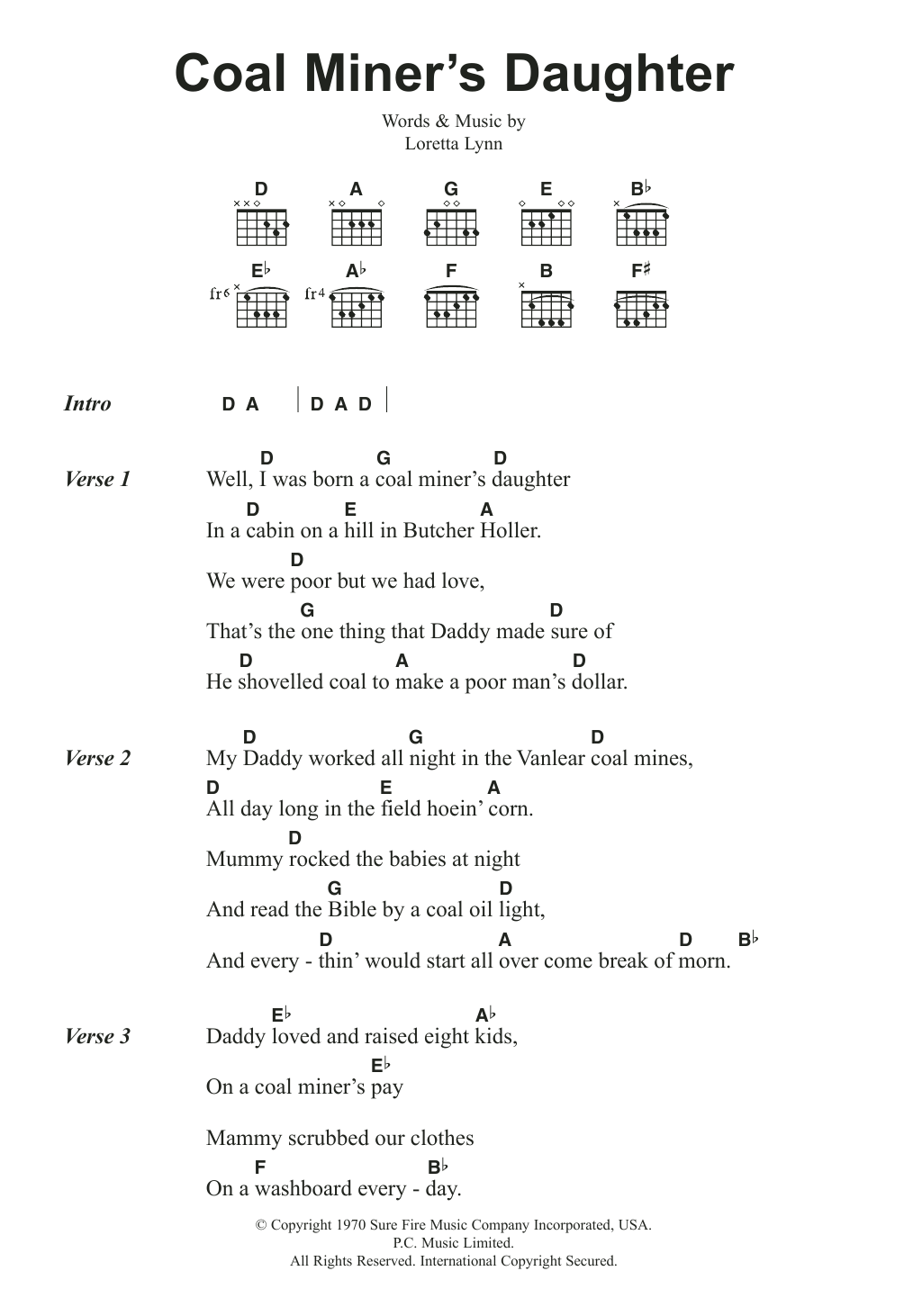 Loretta Lynn Coal Miner's Daughter Sheet Music Notes & Chords for Lead Sheet / Fake Book - Download or Print PDF