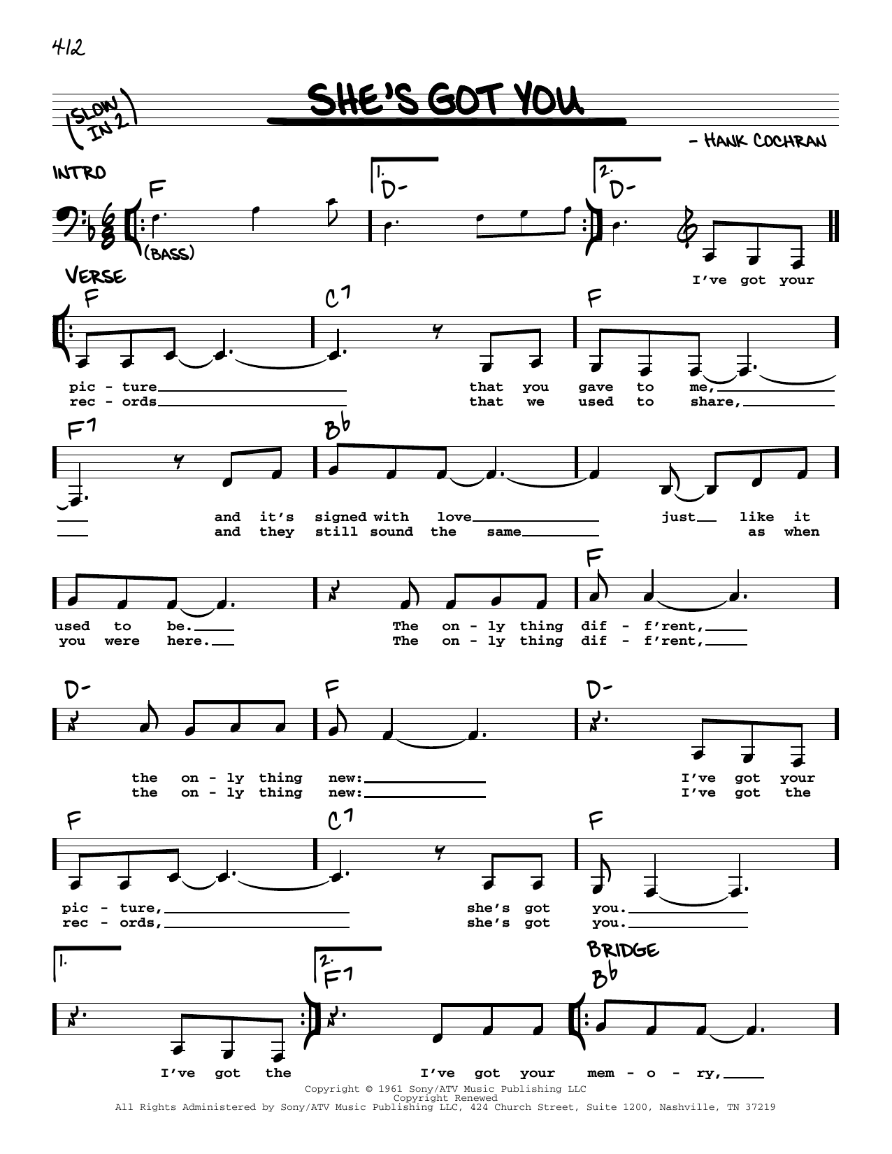 Loretta Lynn She's Got You Sheet Music Notes & Chords for Real Book – Melody, Lyrics & Chords - Download or Print PDF