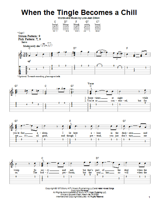 Loretta Lynn When The Tingle Becomes A Chill Sheet Music Notes & Chords for Easy Guitar Tab - Download or Print PDF