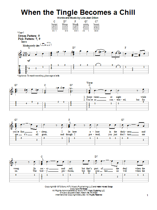 Loretta Lynn When The Tingle Becomes A Chill Sheet Music Notes & Chords for Piano, Vocal & Guitar Chords (Right-Hand Melody) - Download or Print PDF