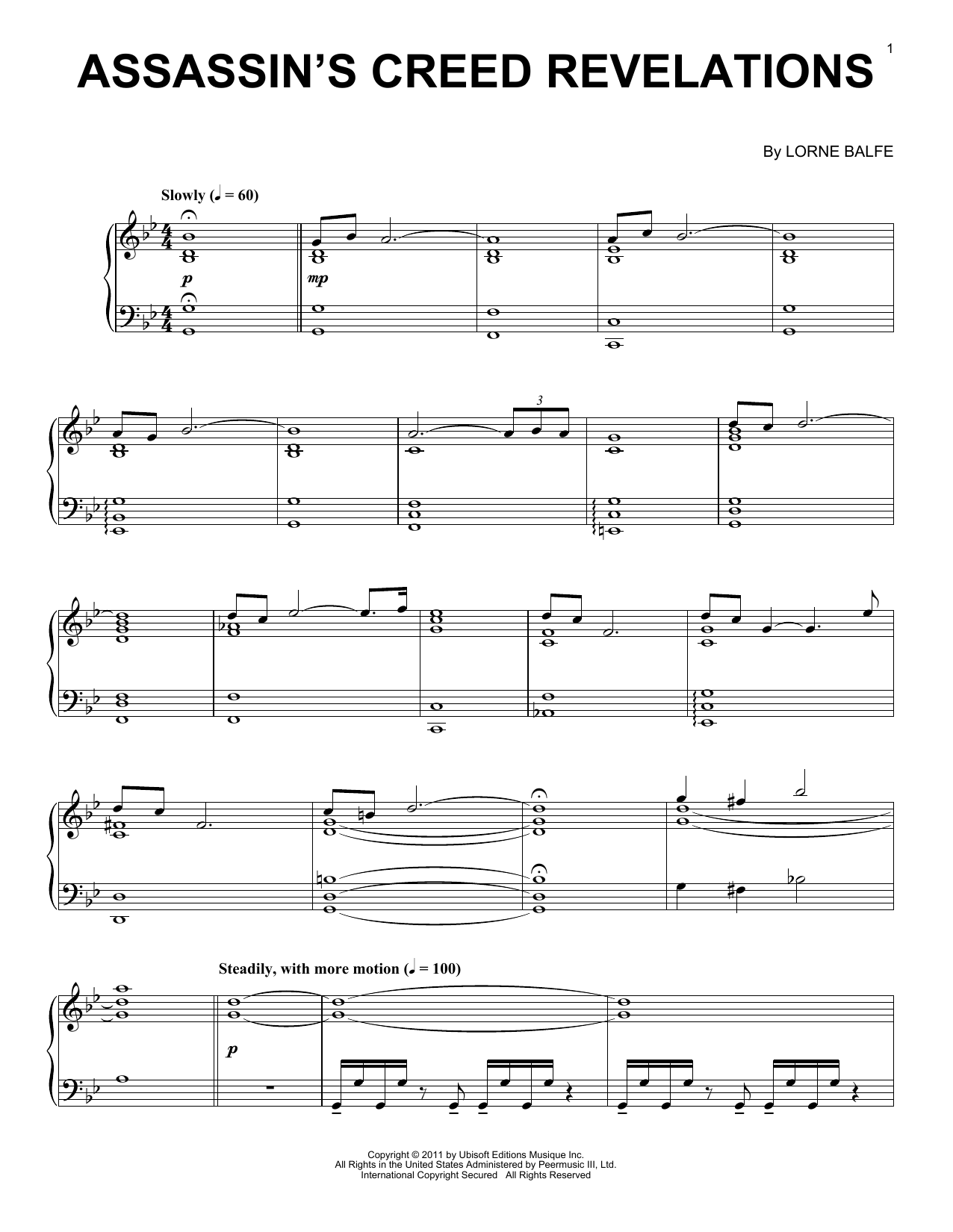 Lorne Balfe Assassin's Creed Revelations Sheet Music Notes & Chords for Easy Guitar Tab - Download or Print PDF