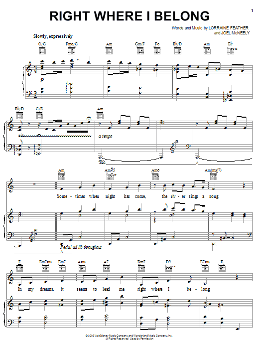 Lorraine Feather Right Where I Belong Sheet Music Notes & Chords for Piano, Vocal & Guitar (Right-Hand Melody) - Download or Print PDF