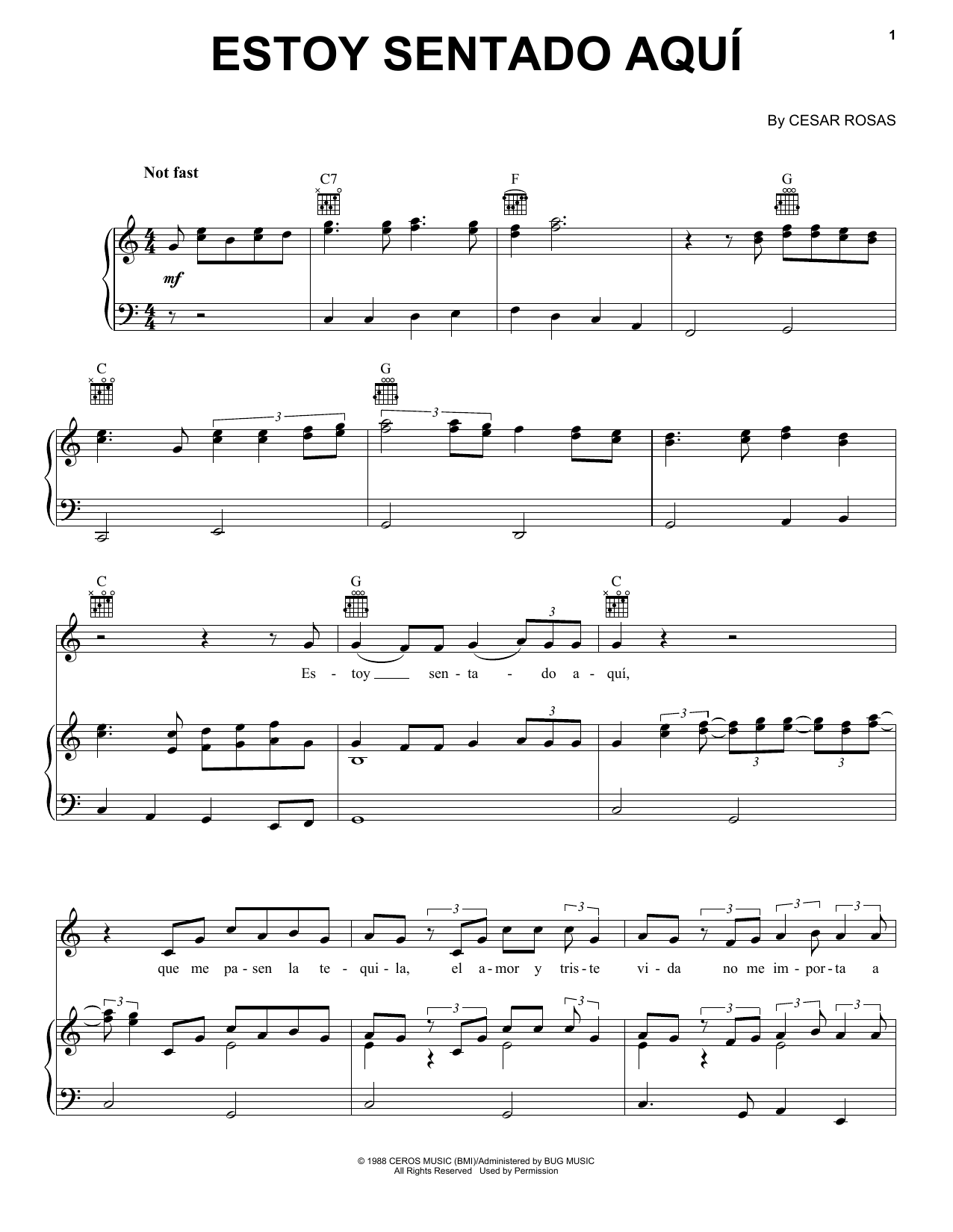 Los Lobos Estoy Sentado Aqui Sheet Music Notes & Chords for Piano, Vocal & Guitar Chords (Right-Hand Melody) - Download or Print PDF