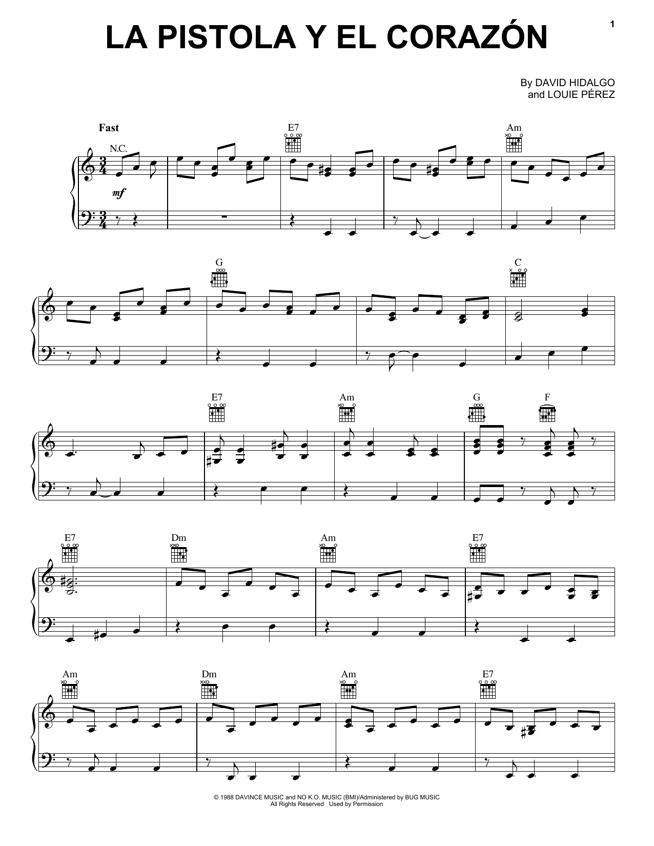 Los Lobos La Pistola Y El Corazon Sheet Music Notes & Chords for Piano, Vocal & Guitar Chords (Right-Hand Melody) - Download or Print PDF