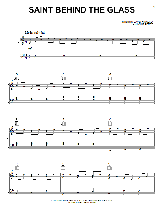 Los Lobos Saint Behind The Glass Sheet Music Notes & Chords for Piano, Vocal & Guitar (Right-Hand Melody) - Download or Print PDF