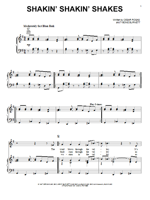 Los Lobos Shakin' Shakin' Shakes Sheet Music Notes & Chords for Piano, Vocal & Guitar (Right-Hand Melody) - Download or Print PDF