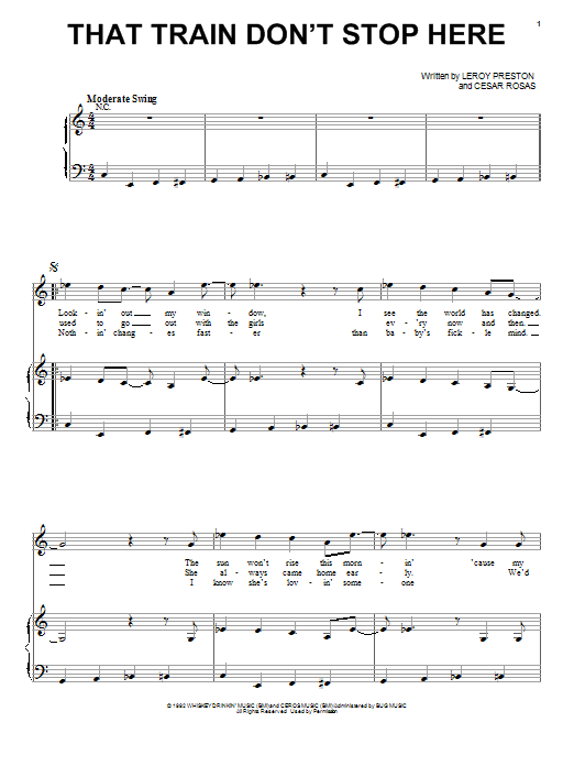 Los Lobos That Train Don't Stop Here Sheet Music Notes & Chords for Piano, Vocal & Guitar (Right-Hand Melody) - Download or Print PDF