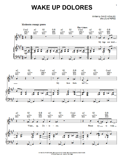 Los Lobos Wake Up Dolores Sheet Music Notes & Chords for Piano, Vocal & Guitar (Right-Hand Melody) - Download or Print PDF