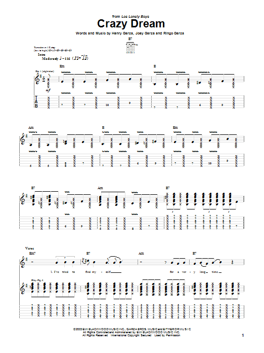 Los Lonely Boys Crazy Dream Sheet Music Notes & Chords for Piano, Vocal & Guitar (Right-Hand Melody) - Download or Print PDF