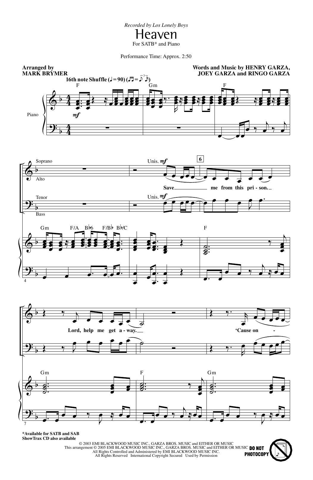 Los Lonely Boys Heaven (arr. Mark Brymer) Sheet Music Notes & Chords for SAB Choir - Download or Print PDF