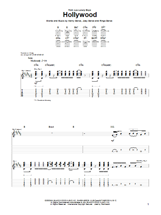 Los Lonely Boys Hollywood Sheet Music Notes & Chords for Piano, Vocal & Guitar (Right-Hand Melody) - Download or Print PDF