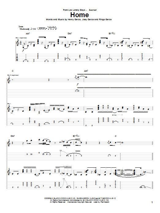 Los Lonely Boys Home Sheet Music Notes & Chords for Guitar Tab - Download or Print PDF