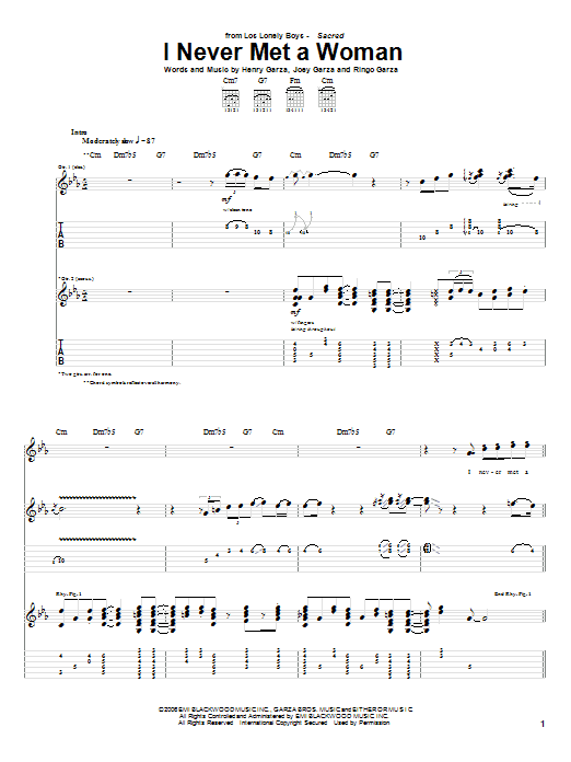 Los Lonely Boys I Never Met A Woman Sheet Music Notes & Chords for Guitar Tab - Download or Print PDF