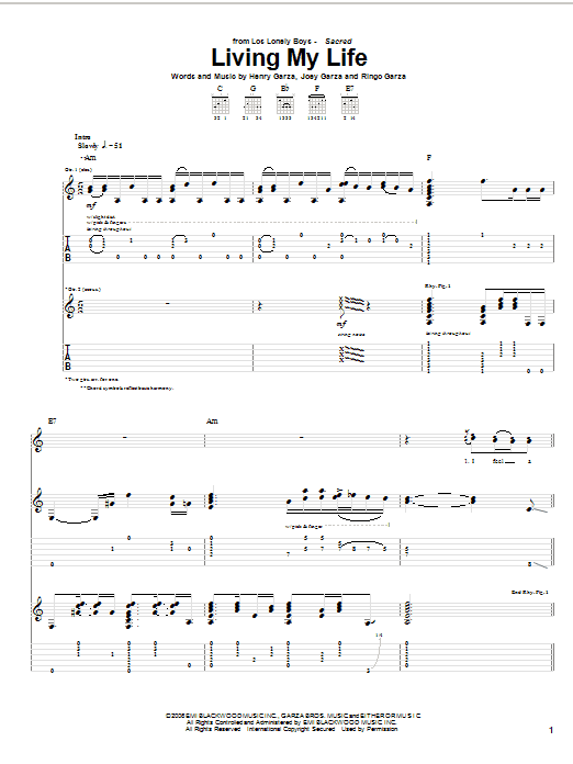 Los Lonely Boys Living My Life Sheet Music Notes & Chords for Guitar Tab - Download or Print PDF