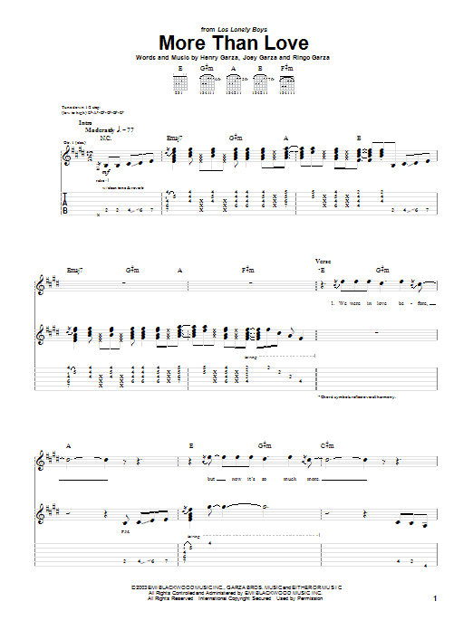 Los Lonely Boys More Than Love Sheet Music Notes & Chords for Guitar Tab - Download or Print PDF