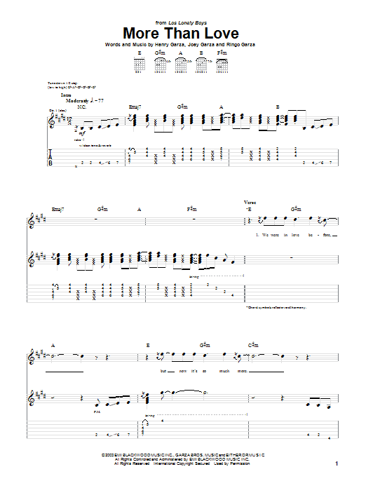 Los Lonely Boys More Than Love Sheet Music Notes & Chords for Piano, Vocal & Guitar (Right-Hand Melody) - Download or Print PDF