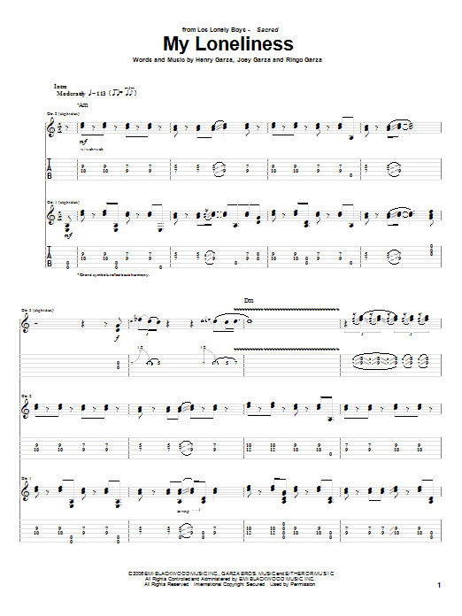 Los Lonely Boys My Loneliness Sheet Music Notes & Chords for Guitar Tab - Download or Print PDF