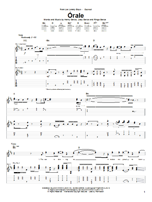 Los Lonely Boys Orale Sheet Music Notes & Chords for Guitar Tab - Download or Print PDF