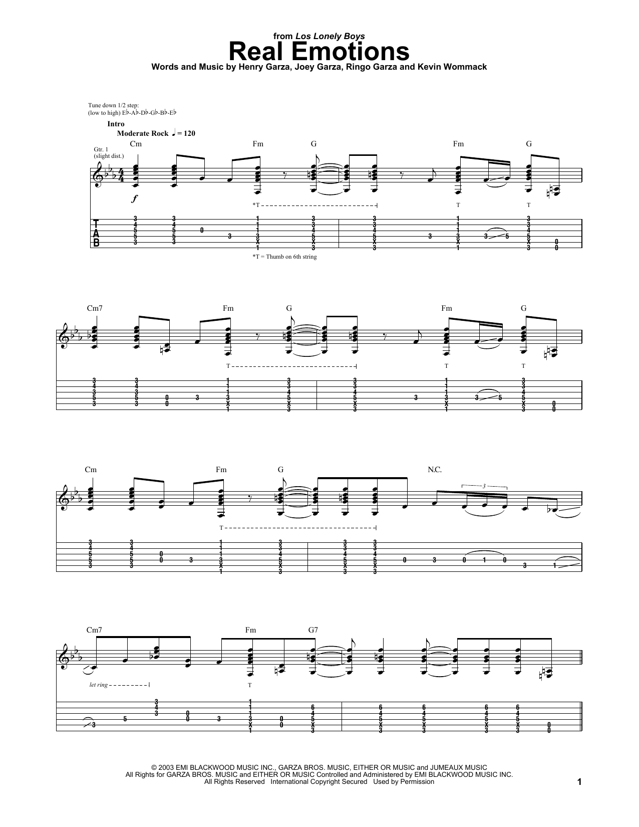 Los Lonely Boys Real Emotions Sheet Music Notes & Chords for Guitar Tab - Download or Print PDF