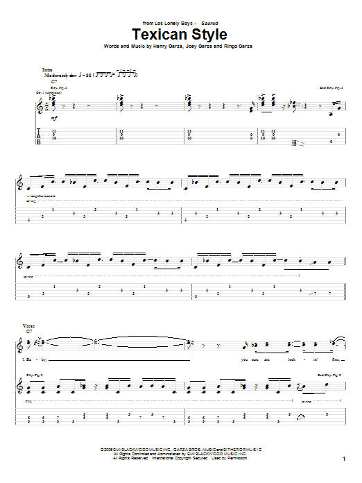 Los Lonely Boys Texican Style Sheet Music Notes & Chords for Guitar Tab - Download or Print PDF