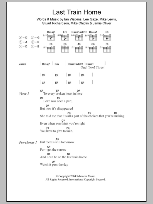 Lostprophets Last Train Home Sheet Music Notes & Chords for Guitar Chords/Lyrics - Download or Print PDF