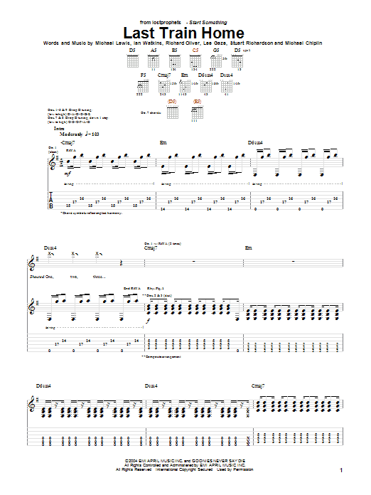 Lostprophets Last Train Home Sheet Music Notes & Chords for Guitar Tab (Single Guitar) - Download or Print PDF