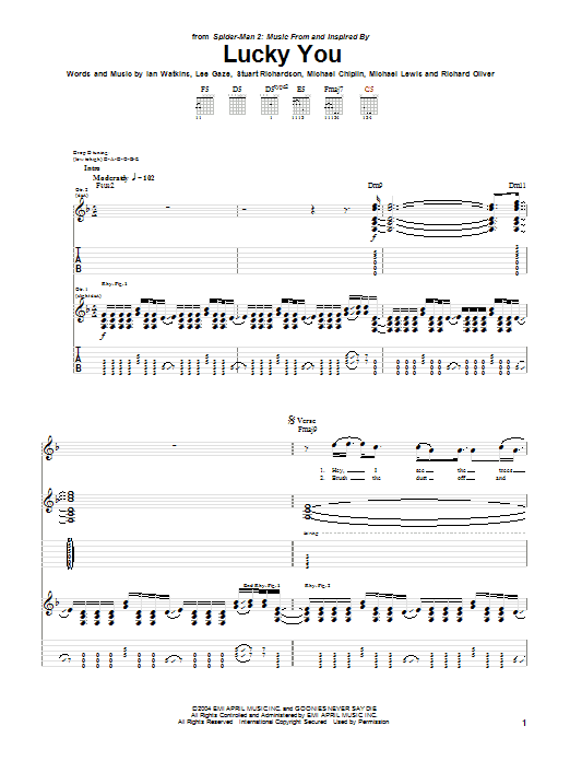 Lostprophets Lucky You Sheet Music Notes & Chords for Guitar Tab - Download or Print PDF