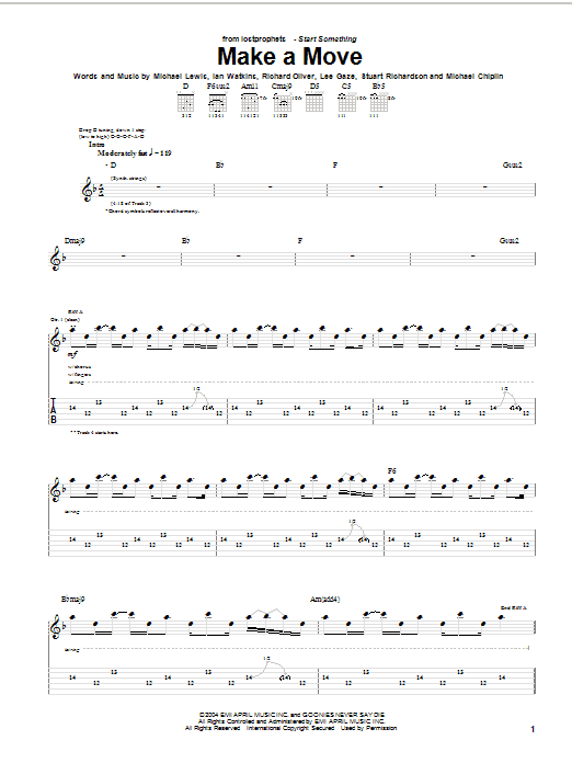Lostprophets Make A Move Sheet Music Notes & Chords for Guitar Tab - Download or Print PDF