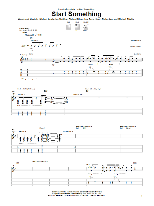 Lostprophets Start Something Sheet Music Notes & Chords for Guitar Tab - Download or Print PDF