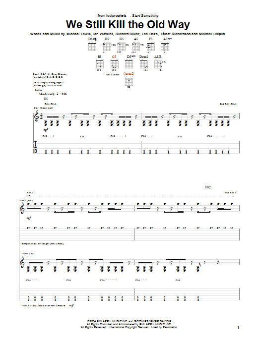 Lostprophets We Still Kill The Old Way Sheet Music Notes & Chords for Guitar Tab - Download or Print PDF