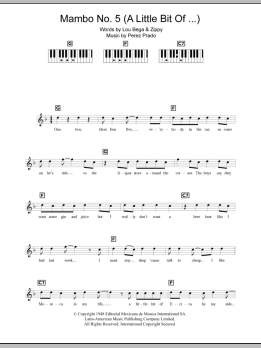 Lou Bega Mambo No. 5 (A Little Bit Of... ) Sheet Music Notes & Chords for Keyboard - Download or Print PDF