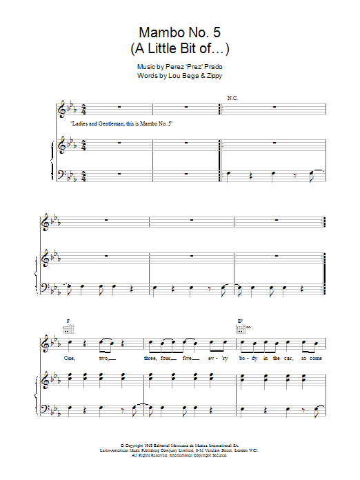 Lou Bega Mambo No. 5 (A Little Bit Of...) Sheet Music Notes & Chords for Viola - Download or Print PDF