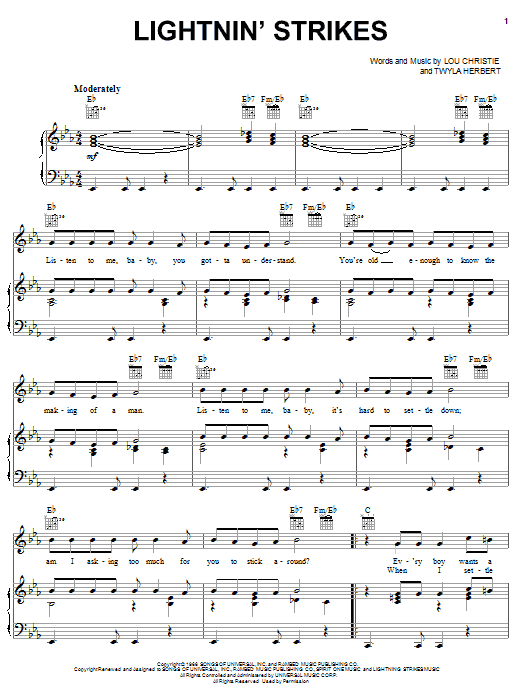Lou Christie Lightnin' Strikes Sheet Music Notes & Chords for Melody Line, Lyrics & Chords - Download or Print PDF