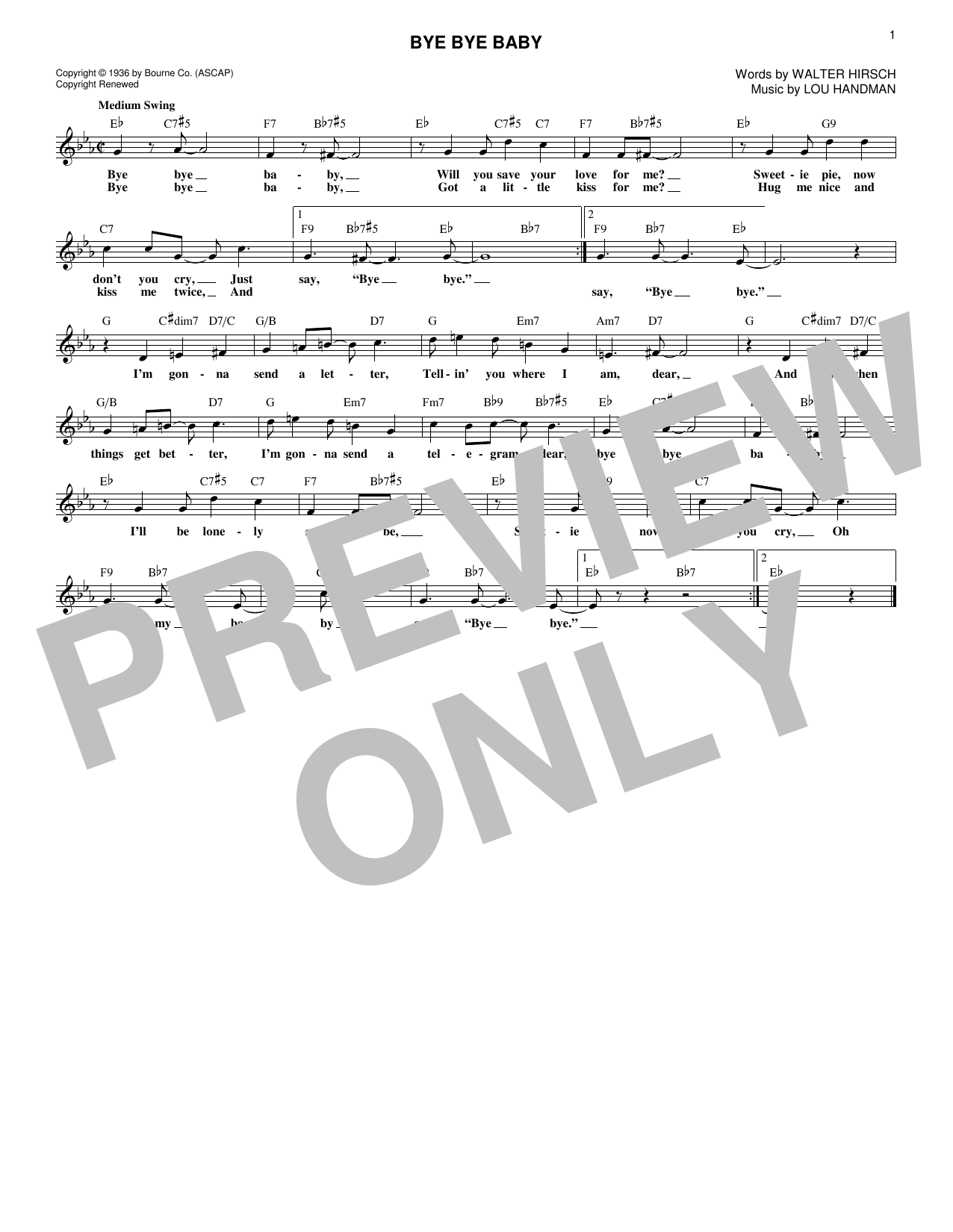 Lou Handman Bye Bye Baby Sheet Music Notes & Chords for Melody Line, Lyrics & Chords - Download or Print PDF