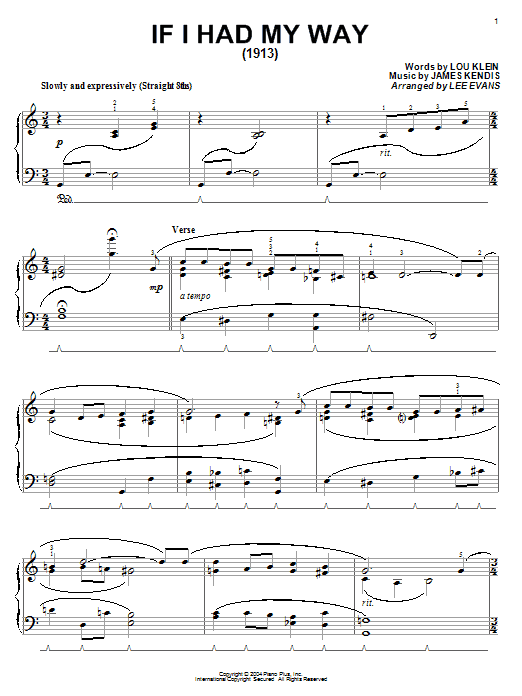 Lou Klein If I Had My Way Sheet Music Notes & Chords for Piano, Vocal & Guitar (Right-Hand Melody) - Download or Print PDF